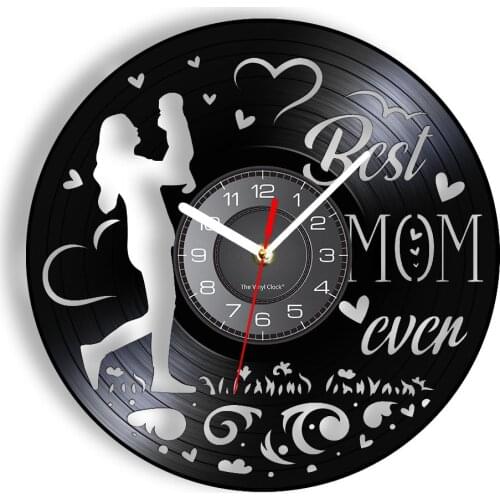 Best Mom Ever Vinyl Album Re-purposed Record Clock Mummy & Baby Family Love Affection Luminous Wall Watch Unique Gift For Mother