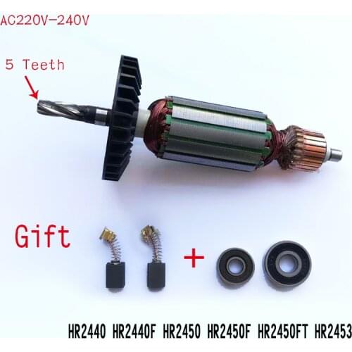 Replacement 5Teeth AC220-240V Hammer Drill Armature Rotor for Makita HR2440 HR2450 HR2440F HR2451 HR2450F HR2450FT HR2453