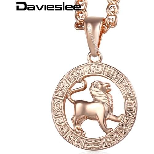 Davieslee Womens Leo Pendant Necklaces 585 Rose Gold Zodiac Sign Constellation Pendant For Woman Jewelry Gifts Wholesale LGP182