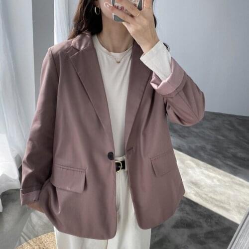 Casual Women Blazer Jackets Spring Single-breasted Button Solid Black Coat Notched Female Retro Office Lady Suit Jacket Feminino