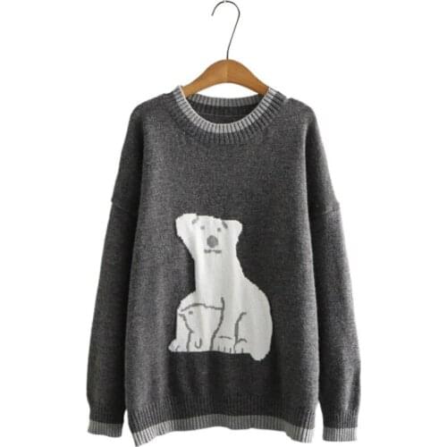 Women Cartoon Animal Embroiery Sweater Winter 2020 Jumpers Casual O-nck Knitted Long Sleeve Pullovers Sweet Style Female Tops