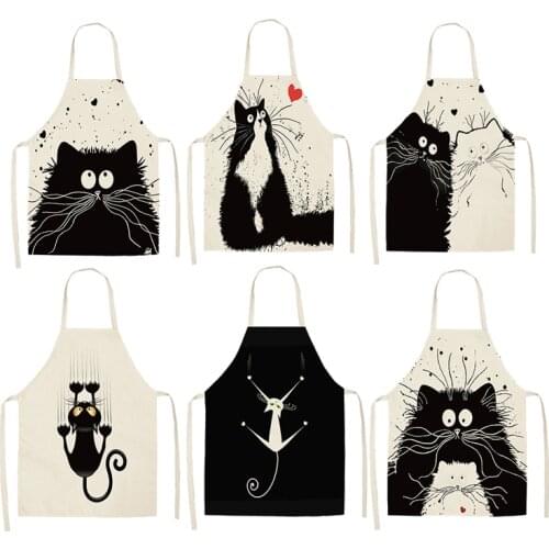 1Pcs Kitchen Apron Funny Dog Bulldog Cat Printed Sleeveless Cotton Linen Aprons for Men Women Home Cleaning Tools 55x68cm