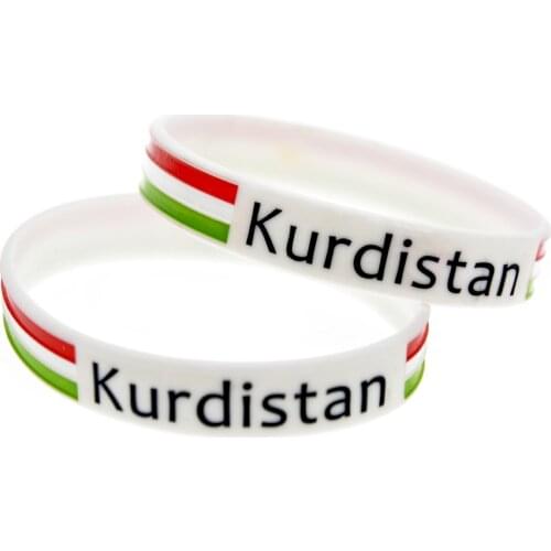1PC Kurdistan Flag Silicone Wristband White Adult Size