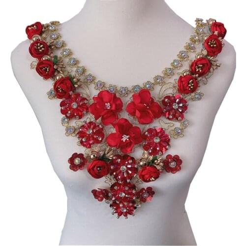 1PCS Vintage Embroidery flower Collar rhinestone Shirt Collars