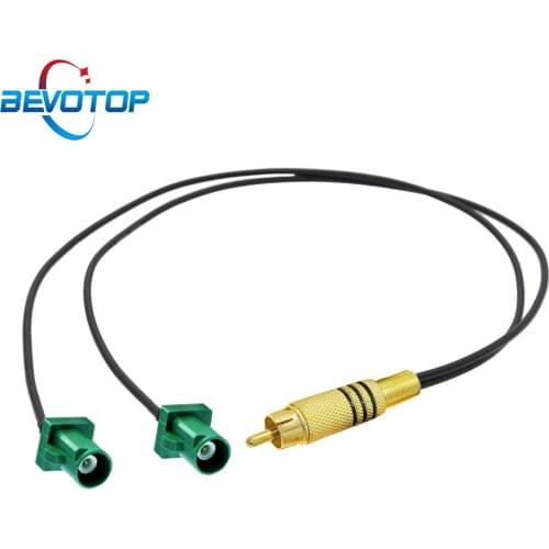 1 RCA Male to 2 Dual FAKRA E Male Plug Radio TV Antenna Adapter Extension Jumper Green Fakra E Y-Type Splitter Pigtail Cable