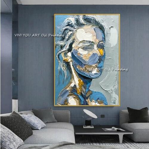 100% Handpainted Oil Painting Figure Modern Hand Painted Girls Wall Art Home Decoration Rolled Canvas No Frame