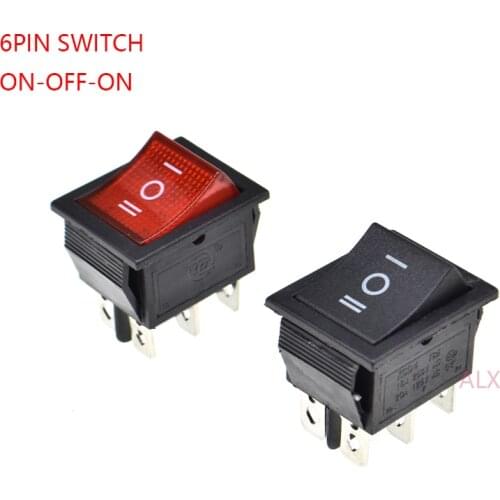 2PCS 6PIN red black Push Button with light rocker Switch ON/OFF/ON power switches 16A/250V 20A/125V 25*31MM 25*31 6 pin