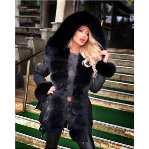 2021 Winter Coat Women Long Jacket 7XL Real Fur Coats Plus Size Jacket Large Fox Fur Collar Detachable Faux Rabbit Fur Liner