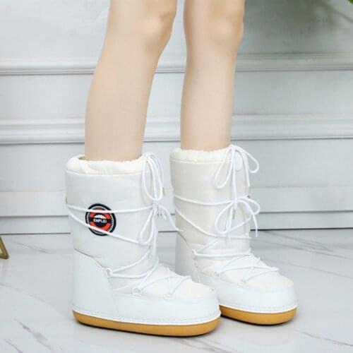 2020 Winter Snow Boots Women Mid-Calf Lace-up Cotton Warm Waterproof Non-Slip Platform Booties Female Shoes Plus Size 42 3 Color