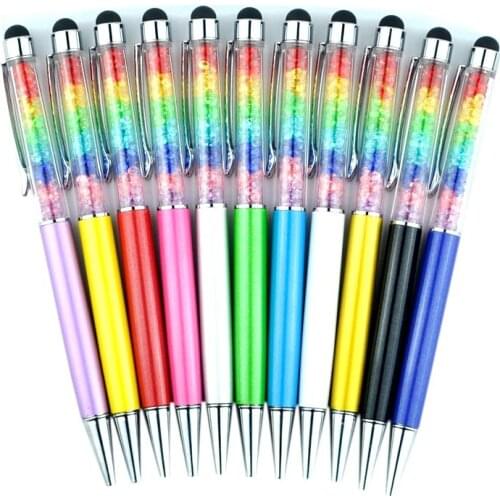 500Pcs Colorful Stylus Crystal Diamond Ballpoint Pen Stationery Office School Ballpen Novelty Gift