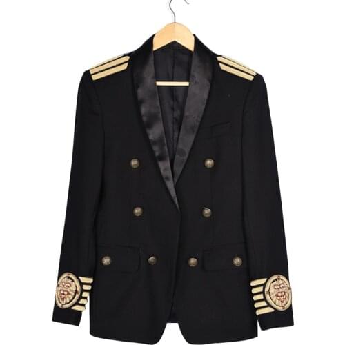 Badge gold shoulder embroidery club party blazer men stage suit jacket men double breasted gold black luxury banquet jacket