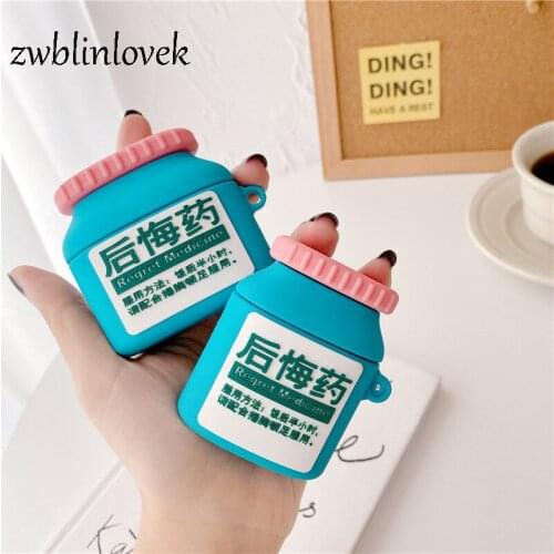 For airpods 1 2 pro case cartoon regret medicine 3d headset cover for air pods 3 case protect wireless headset cover