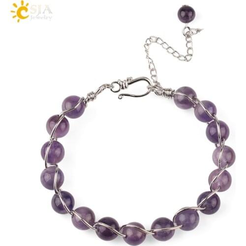 CSJA New Natural Stone Crystal Energy Bracelets Copper Wire Wrapped Bracelet & Bangle European Trendy Elegant Jewelry Women G282