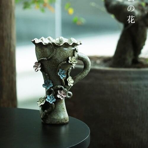 [HHT] Hot Sale Retro Exquisite Original Ceramic Vase Ornaments Creative Pottery Vases Crafts Flower Shop Living Room Decoration