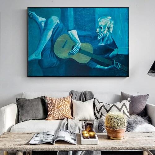 PABLO PICASSO THE Old Guitarist Oil Paintings Print On Canvas World Famous Artwork Reproductions Home Wall Art Pictures Cuadros