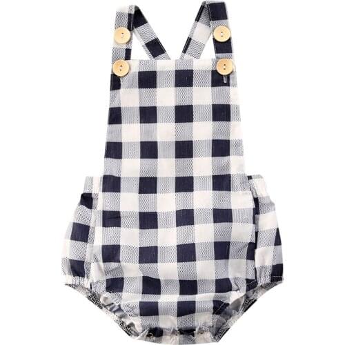 Pudcoco Newborn Baby Girl Clothes Summer Sleeveless Plaids Strap Backless Romper Jumpsuit Outfit Sunsuit Cotton Set
