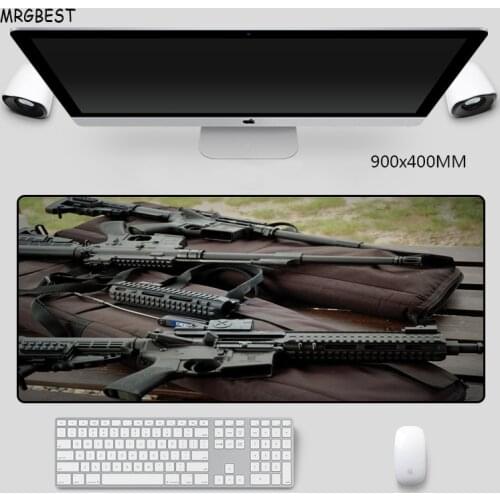 MRGBES Mouse Pad Big Size Wonderful Gun Photo 3D Pattern Mats with Precision Seaming Locked Edge Mouse-Pad for CSGO DOTA Gamer