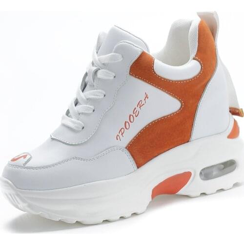 Genuine Leather Air Cushion Casual Sports Shoes Vulcanized Shoes For Women Female Sneakers Platform Height Increase Women Shoes