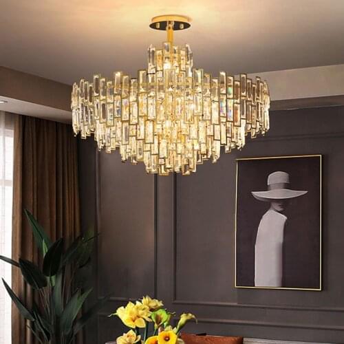 Living room chandelier light luxury villa dining room chandelier modern simple golden bedroom lighting crystal chandelier