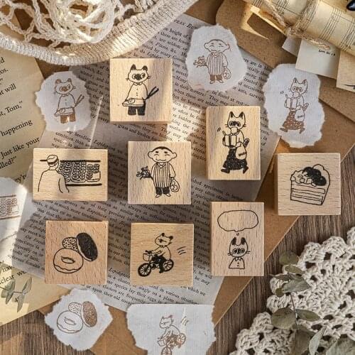 Vintage Cute Cats Life Decoration Wooden Rubber Stamps Set For Scrapbooking Handmade Card Diy Stamp Photo Album Craft