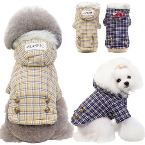 New Autumn Winter Dog Clothes For Small Dogs Boy Girl Teddy Plaid Fleece Keep Warm Thick Wadded Jacket Puppy Outfit Pet Clothing