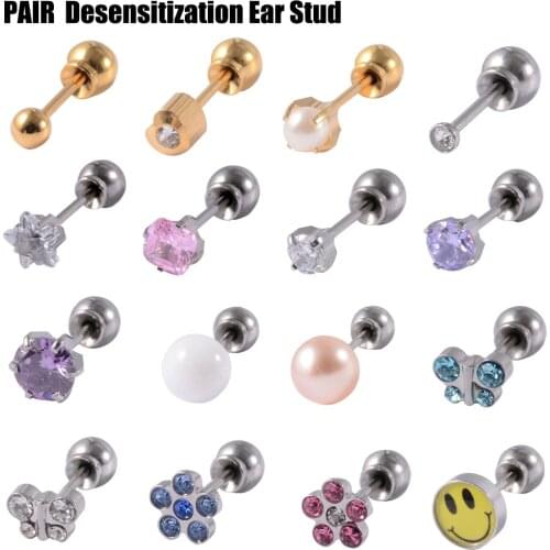 PAIR Dispossable EO Sterile Desensitization Ear Stud Earring with Safe Ball Buckle Set Zircon Cartilage Tragus Piercing Jewelry