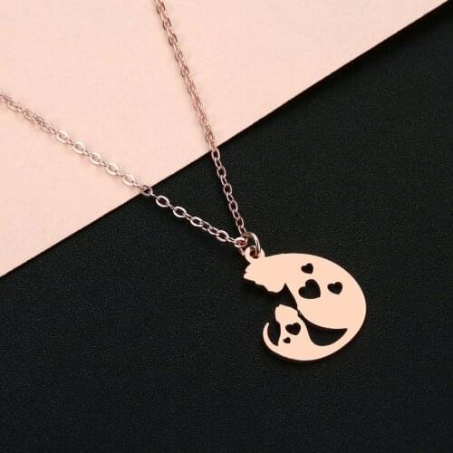 Cxwind Stainless Steel Couple Cat Necklaces Trendy Charm Cat mom Baby Heart Pendant Necklace Mom Jewelry Mothers Day Gift