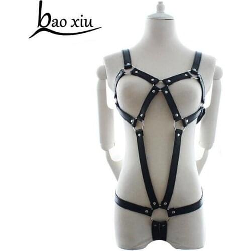 Sexy Women Fashion Punk Goth Handmade clear Leather Harness Body Bondage Belt Cage Sculpting goth Waist Belt chest belt slimming
