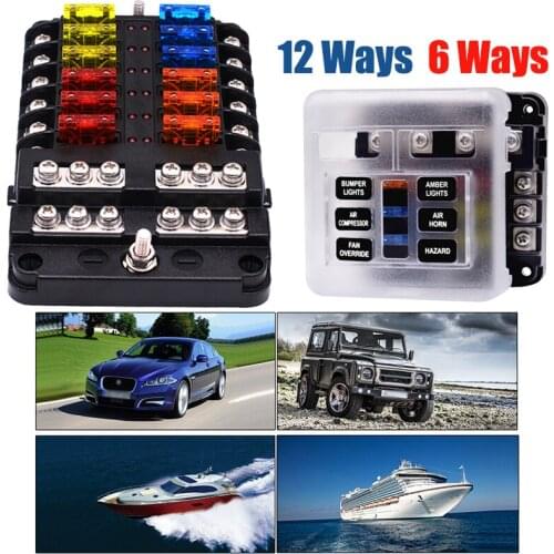 Plastic Cover 6 Ways 12 Ways Blade Fuse Block 12V 32V Fuse Box Holder M5 Stud With LED Indicator Light For Auto Car Marine