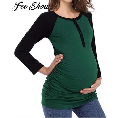 Maternity Casual Long Sleeve Nursing Tops Pregnant Women Blouse Breastfeeding Tops Ladies Loose T-Shirt Pregnancy Tees Clothes