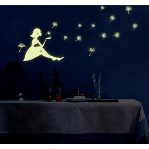 KAKUDER Dandelion Girl luminous Wall stickers Removable Art Decal Mural Living Room Decoration bedroom decor pegatinas Drop Ship