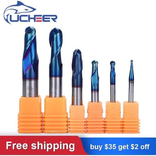 UCHEER 1pc blue nano 2 Blade Ball Nose End Mill 8/10/12/16/20mm Tungsten Carbide Milling Cutter CNC Machine Tools