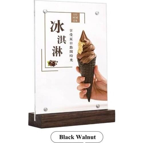 A6 Vertical T Shape Thick Wood Base Clear Acrylic Sign Holder Stand Menu Paper Holder Frame