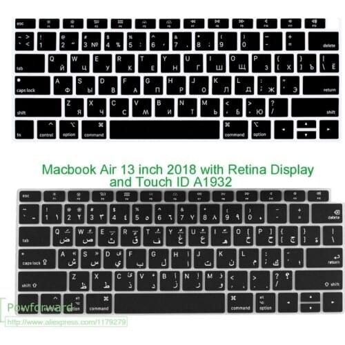 Arabic Spanish Russian French Alphabet For Macbook Air 13" 2018 2019 new A1932 With Touch Id Silicone Keyboard Cover Protector