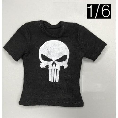 In Stock 1/6th Soldier Fashion Punisheres Skeleton Vest T Shirt Short Sleeve For Mainstream Body Figures Accessories