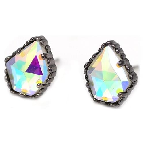 Geometric Iridescent small AB Faceted Stone Stud Earrings for Women