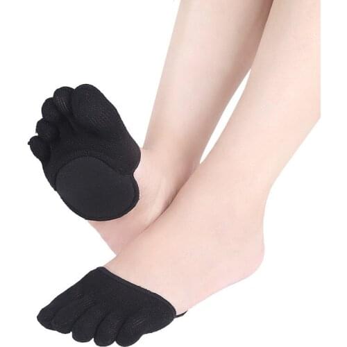 1Pair Half Insoles Five Finger Toe Socks Toe Separator Creamy-white/black Pads Insoles Forefoot Pain Relief Elasticity Foot Car