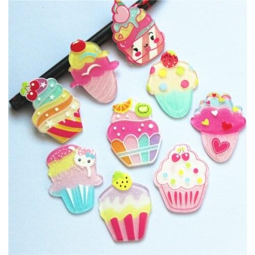10pcs Cute Acrylic Mixed Fruity Ice Cream Flatback Cabochon DIY Hair Clip/Craft Decoration Accessories