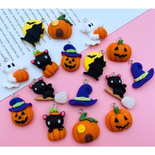 10pcs Newest Resin Cute Halloween Skull Charm Pumpkin Pendant for Phone, Keychain, Earring, Scrapbooking, DIY Making, Necklace
