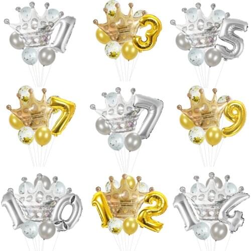 100cm Large Foil Crown Balloons With 32inch Digit Number Helium Balloon Confetti Latex Globos Birthday Party Decorations Kids