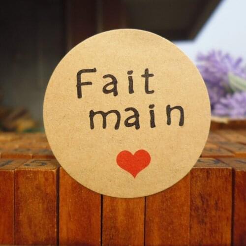 102pcs French Hand made "Fait Main" Round Seal Sticker with Red Heart Labels DIY Creative Stationery Sticker for Gifts Dia.3.5cm