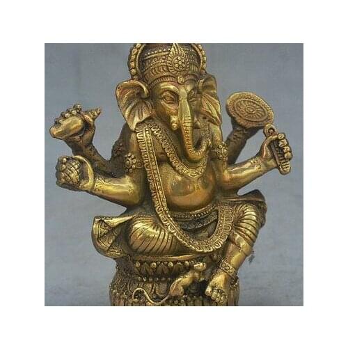 Free shipping 4" Old Tibet Buddhism Bronze Ganapati Ganesh Lord Ganesha Elephant Buddha Statue