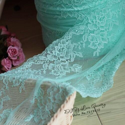 22cm wide 2 yds/lot, blue Handmade Hair Decoration Wide Elastic Stretch Lace Trim wedding dress skirt lace trim
