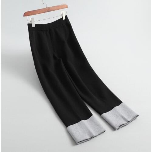 2020 Korean Women Autumn and Winter Wool Knitted pants Color Contrast Loose Thick Warm Pencil Pants
