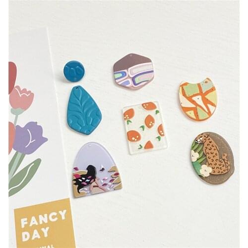 Retro style 30pcs/lot Relief flowers pattern print geometry irregular shape acrylic beads diy jewelry earring/garment accessory