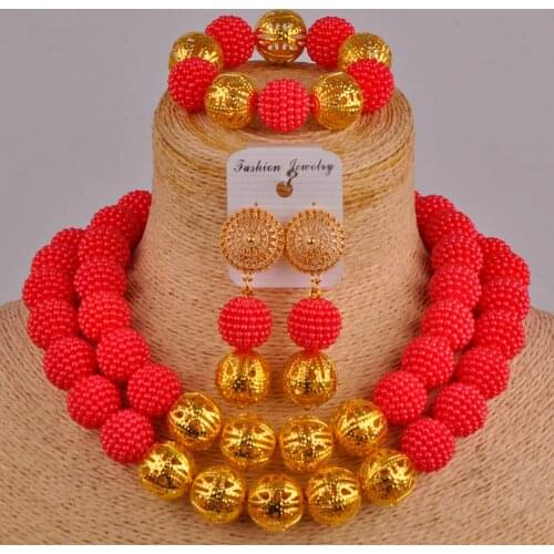 African wedding beads red jewelry set simulated pearl nigerian traditoanl wedding bridal jewelry sets FZZ90