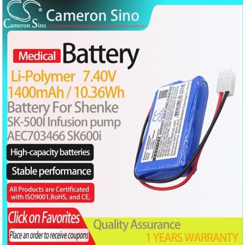 CameronSino Battery for Shenke SK-500I Infusion pump SK600i fits Shenke AEC703466 Medical Replacement battery 1400mAh/10.36Wh