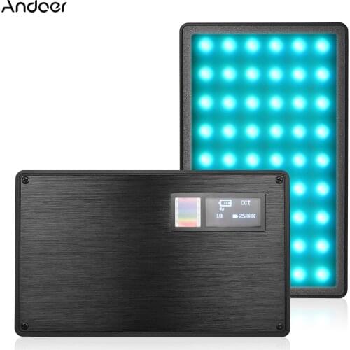 Andoer Mini RGB Video LED Light 360° Full Color Pocket Light 8W 2500-8500K 0-100% Stepless Adjustable CRI97+ with 12 Effects