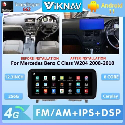 12.3 Inch Android 11 256G Car Radio For Mercedes Benz C Class W204 2008-2010 GPS Navigation 8 Core Stereo DVD Multimedia Player