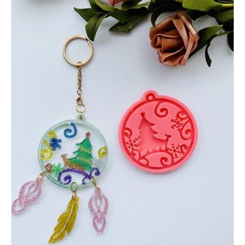 Shiny Silicone Mold Christmas Trees Keychain Epoxy Resin Mold DIY Keychain Jewelry for Christmas Day Gift Craft